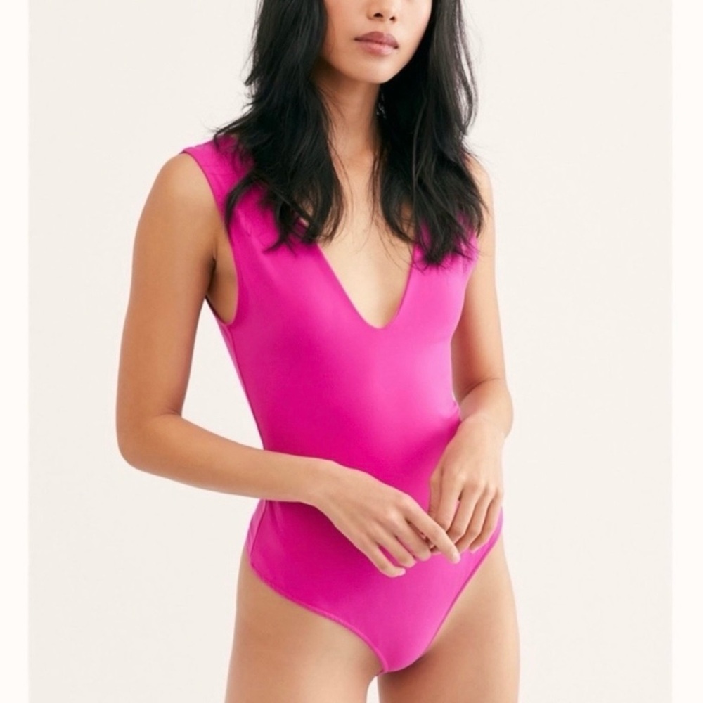 Intimately Free People V-Neck Bodysuit Keep It Sleek Fuschia XS